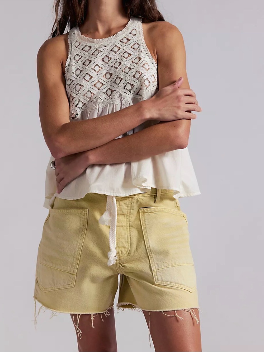 Free People Yellow Drawstring Moxie Barrel Shorts - 28